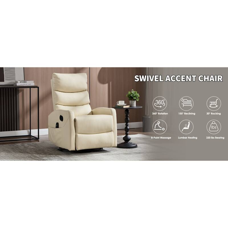 Roomfitters Manual Swivel Rocker Recliner Chair with Heat and Massage Fabric Glider Lounge Sofa for Living Room