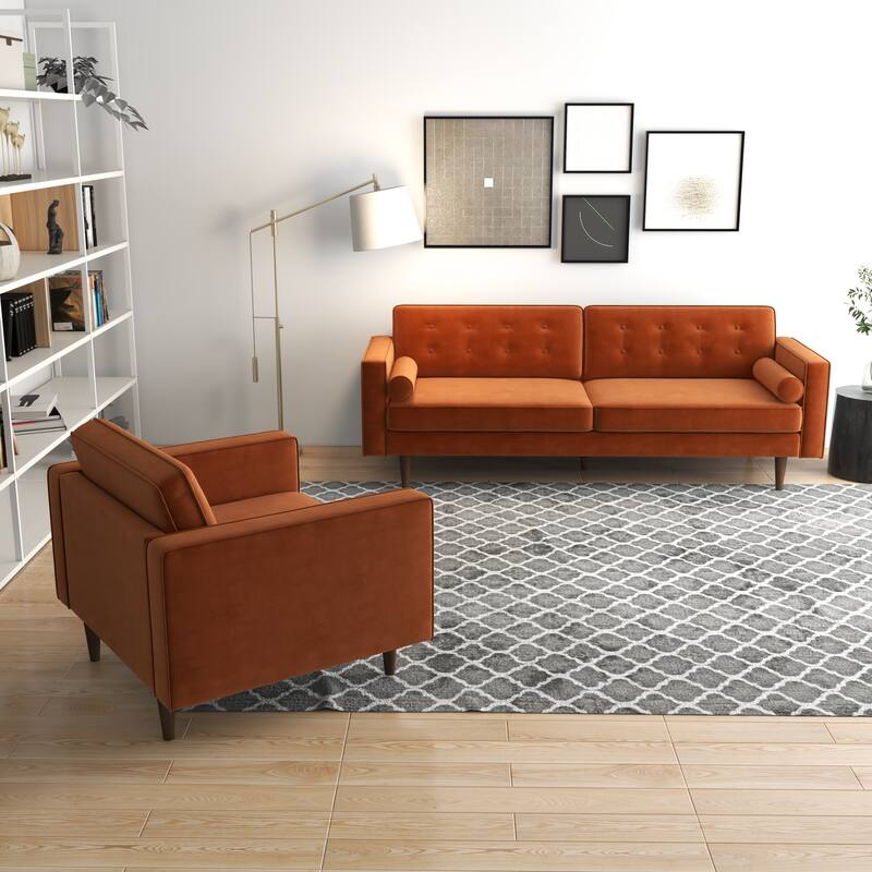 Kohan Mid Century Pillow Back Velvet Sofa and Lounge Chair Set