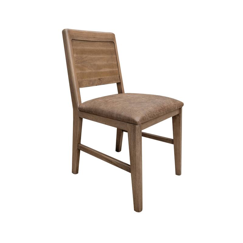Okai Dining Side Chair Set of 2, Panel Backrest, Padded, Brown Solid Wood