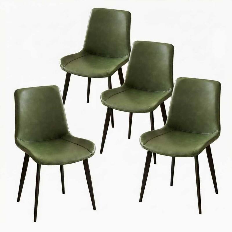 20" Modern PU Leather Dining Chairs with Metal Legs, Set of 4 - Olive Green