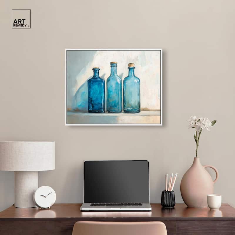 Three Blue Bottles Canvas by Art Remedy