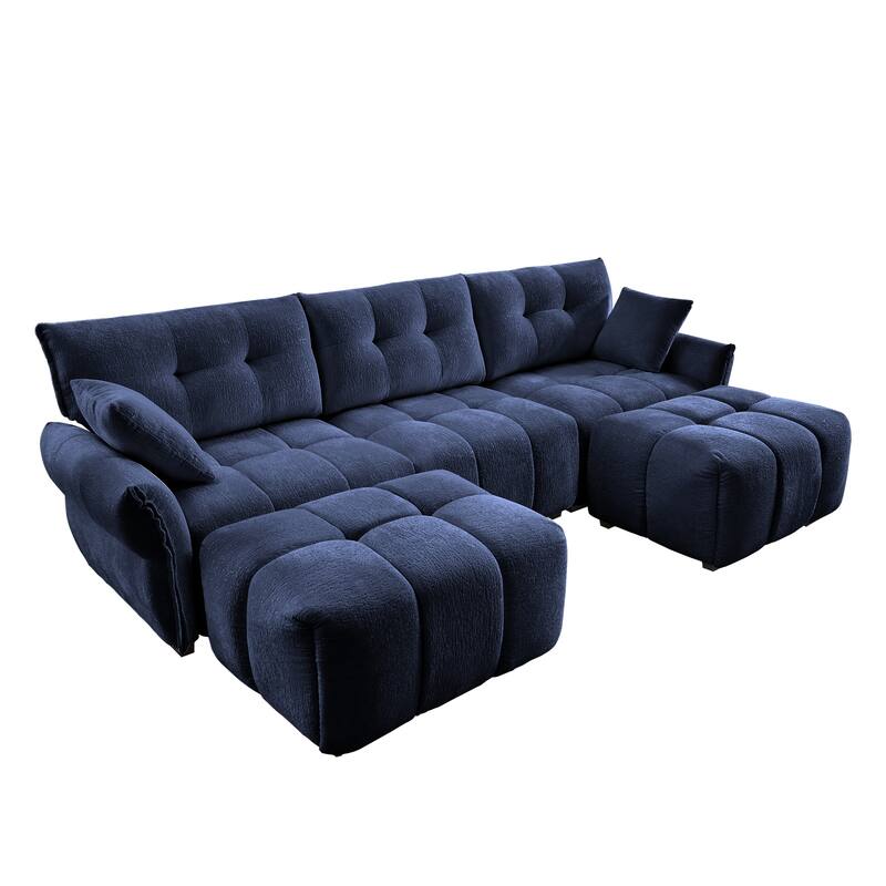 110.2" Chenille Sectional Sofa with Ottoman & Pillows