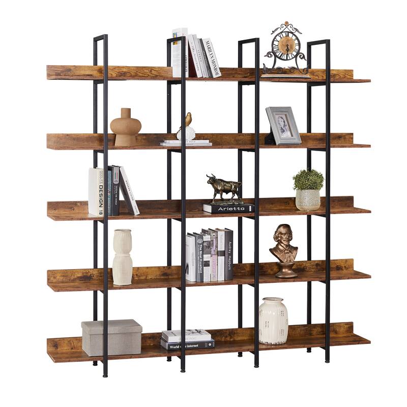5 Tier Bookshelf Office Bookshelf Metal Frame MDF Board Industrial Style