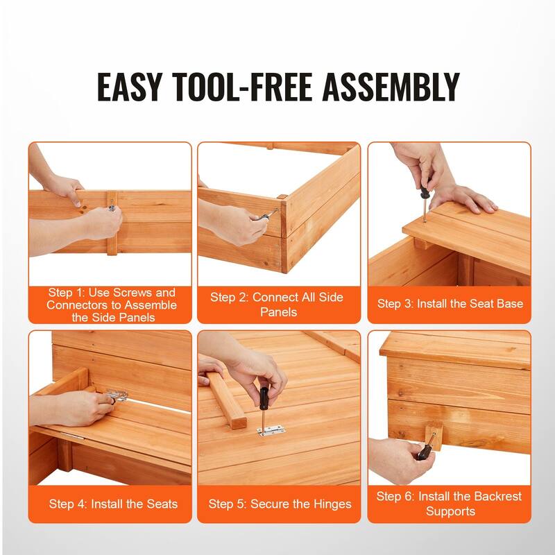 Natural Wooden Sandbox with Foldable Bench Seats and Bottom Liner Perfect Gift for Kids - 52.4” x 47.2” x 16.9”