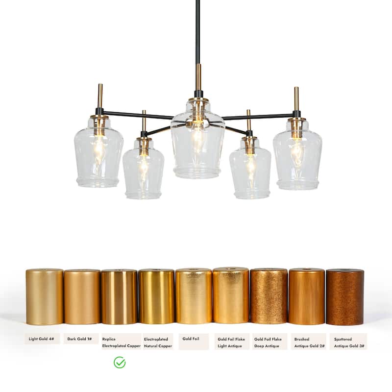 Mid-Century Modern 5-Light Glass Chandelier Black Gold Pendant Lights for Dining Room