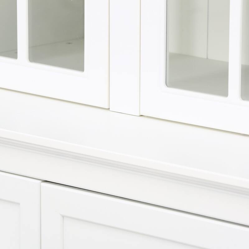 Set of Two 75.25'' Tall Pantry with Double Glass Doors, Traditional Style China Cabinet Hutch Cabinet - White