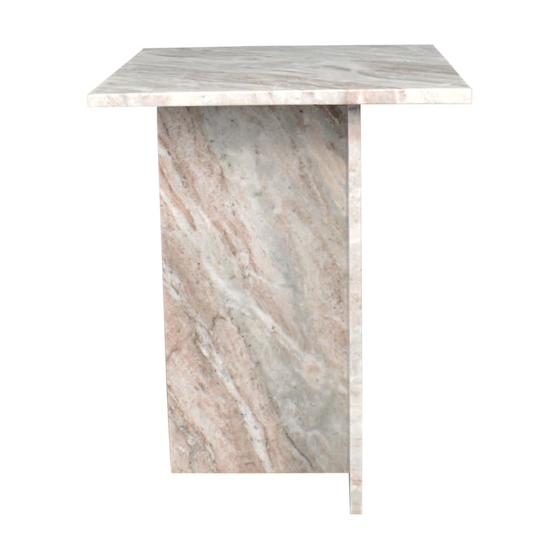 Venus 18.5" Contemporary Natural Marble Handmade T-Shaped End Table, Gray/Beige, by JONATHAN Y.