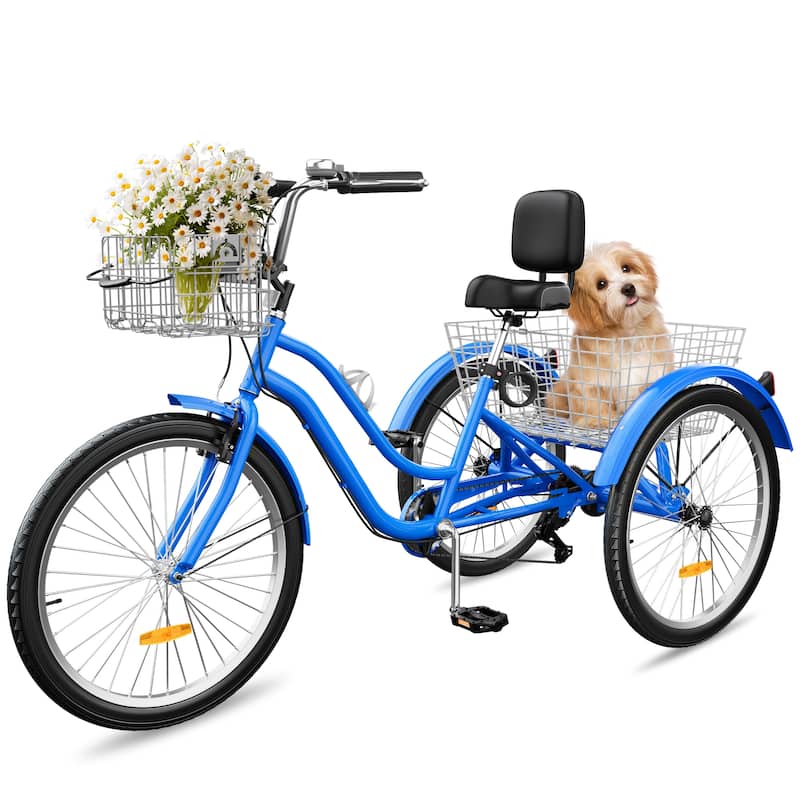 Moasis 26" Adult Tricycle 3 Wheel Bikes 7 Speed Trike Low Step Through Cruiser Bike