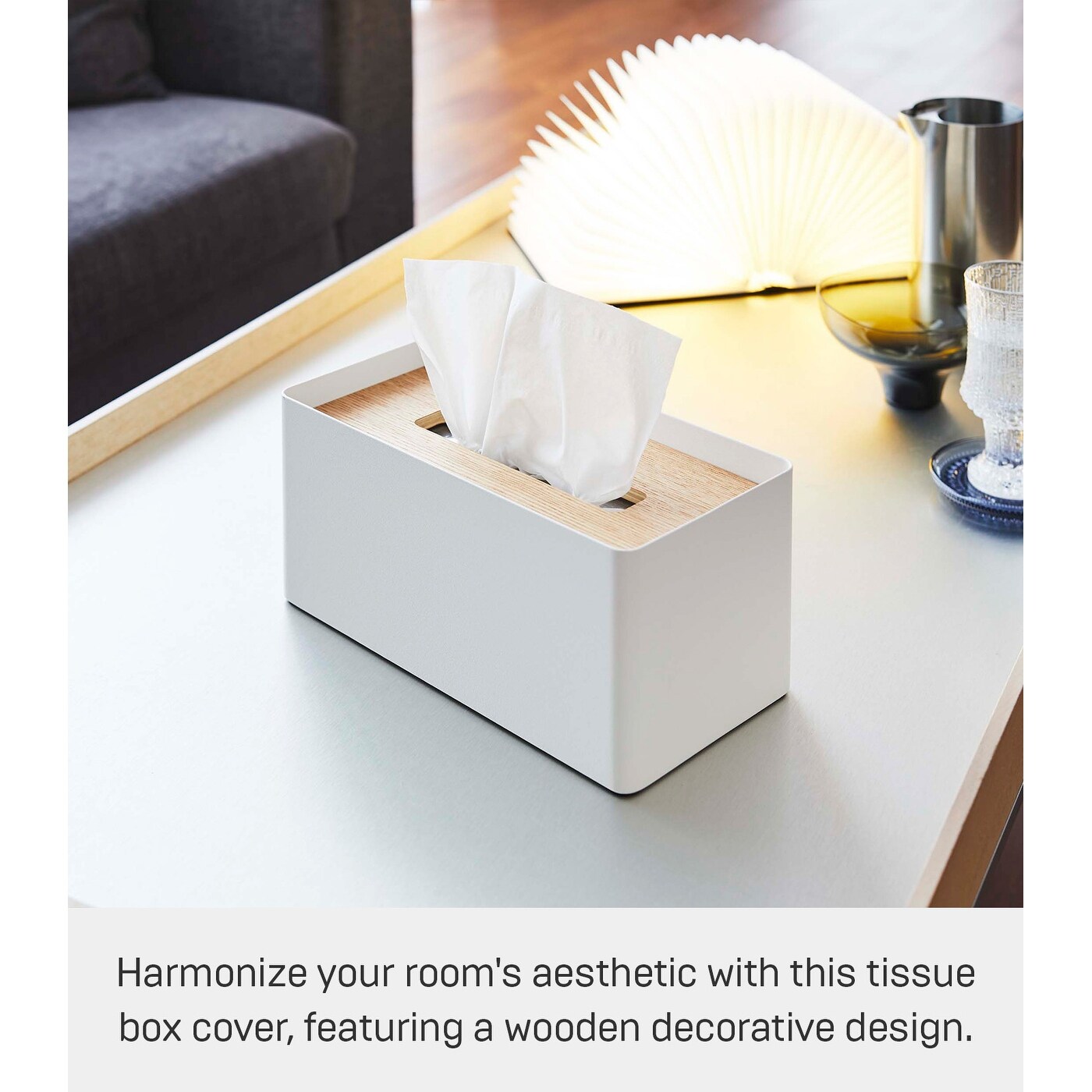 Yamazaki Home Tissue Box Cover - Rectangle, Steel, Lid - L 5.12 x