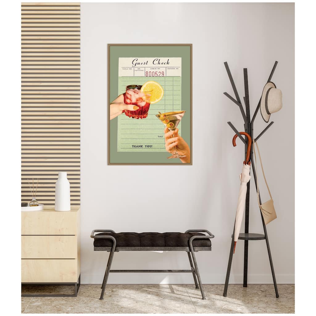 Kate and Laurel Guest Check Cheers Green by Honey Island Studio Framed Canvas Wall Art Print