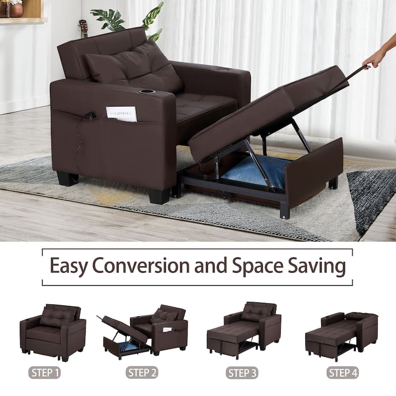 Pull Out Sofa Couch Bed Convertible Sleeper Sofa Bed with Storage Chaise, Sofa Couch