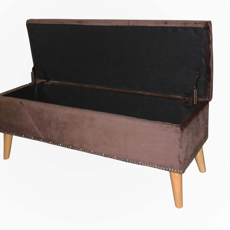 17" Tall Storage Bench, Brown Suede
