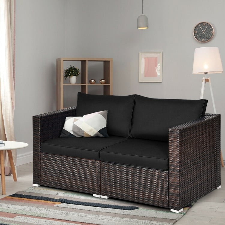 2PCS Patio Rattan Sectional Conversation Sofa Set - 29.5" x 29.5" x 25.5" (L x W x H)