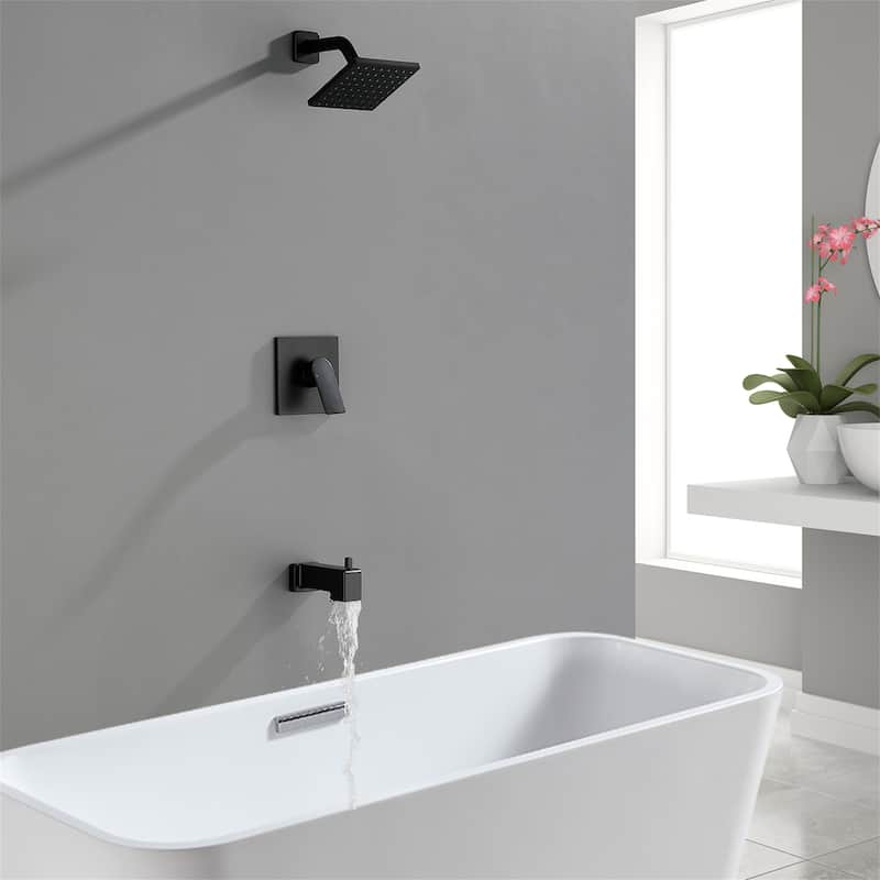 Wall Mounted Shower Faucet with Tub Spout Complete Matte Black Rain Shower Head Shower System Wth Rough-in Valve