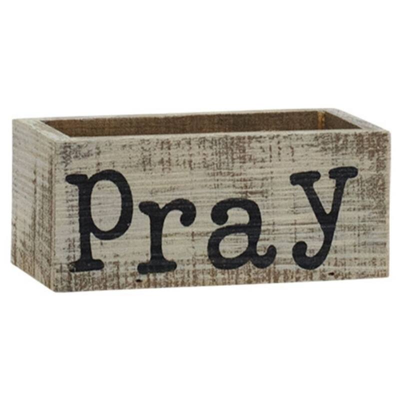 Rustic Wooden Decorative Box Weathered Whitewashed Farmhouse Planter Storage Container - Pray