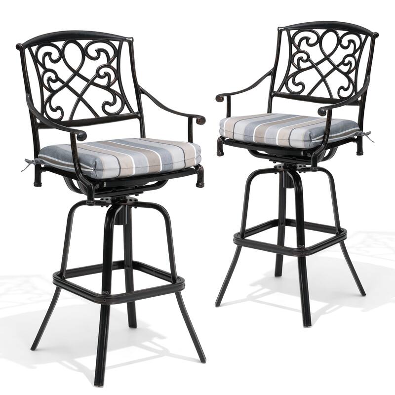 Outdoor Patio Aluminum Swivel Bar Stool with Sunbrella Cushion - MILANOCHAR - 2-Piece
