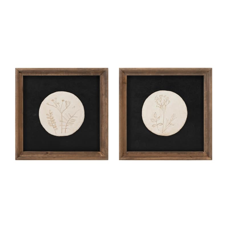 Wood Framed Floral Wall Plaque - 12" - Set of 2