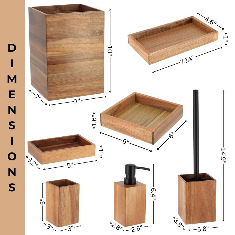 Acacia Wood Bathroom Accessory Set Collection
