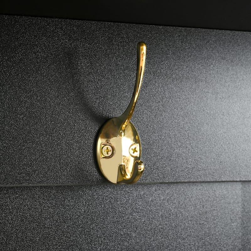 Roomfitters Modern Hall Tree with Storage Bench, Entryway Organizer with High Gloss Fluted Doors and 6 Gold Coat Hooks
