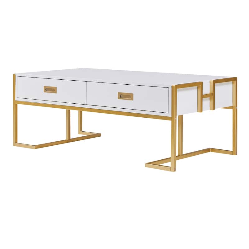 Modern Rectangular Coffee Table with 4 Drawers and Gold Base in 47.3"