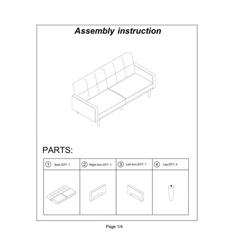 Adjustable Sofa Bed with Tufted Cushions, Convertible Couch with Storage