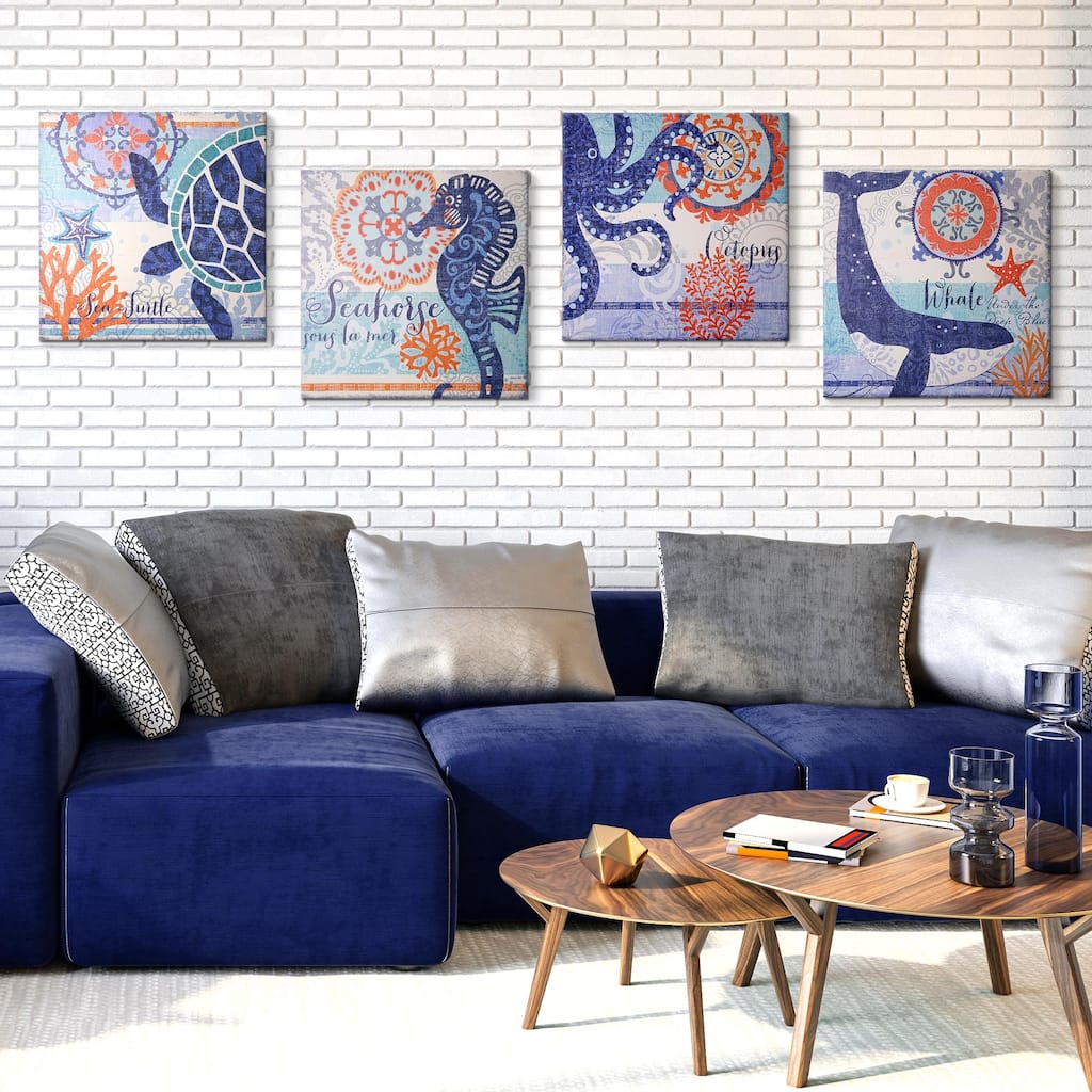North Shore Nautical Vintage Canvas Wall Decor Art Print - 4 Piece Set