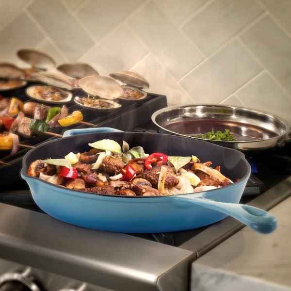 MegaChef Round 12 Inch Cast Iron Skillet with Ombre Enameled Coating