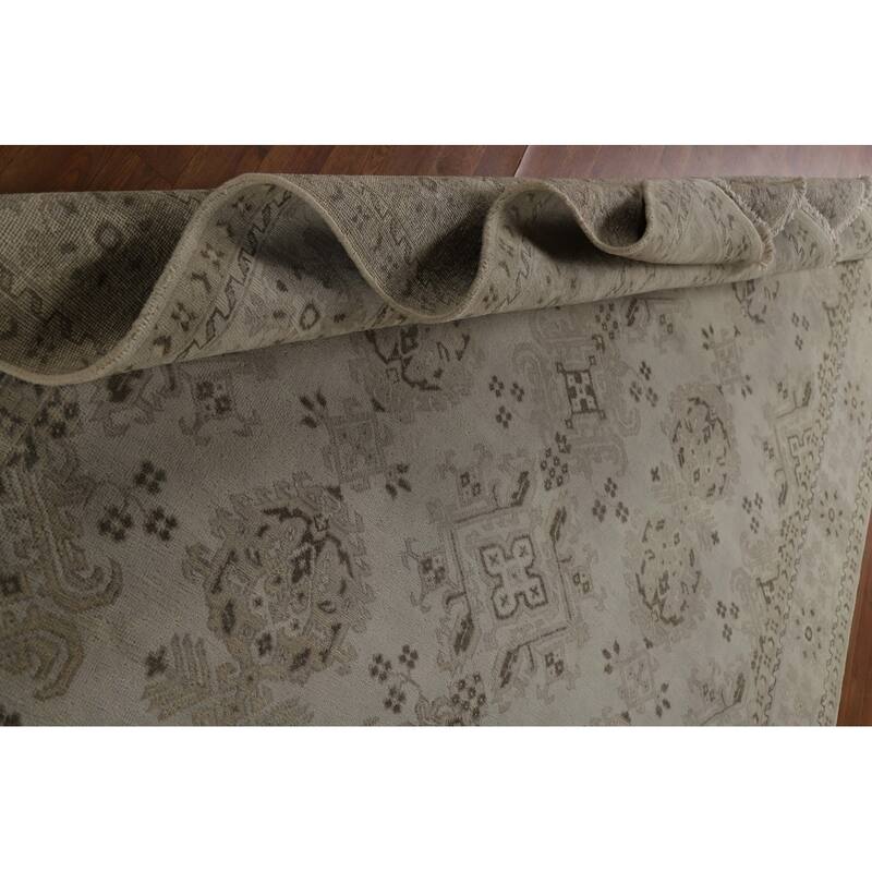 Beige Oushak Area Rug Hand-Knotted Wool Carpet - 7'10"x 9'7"
