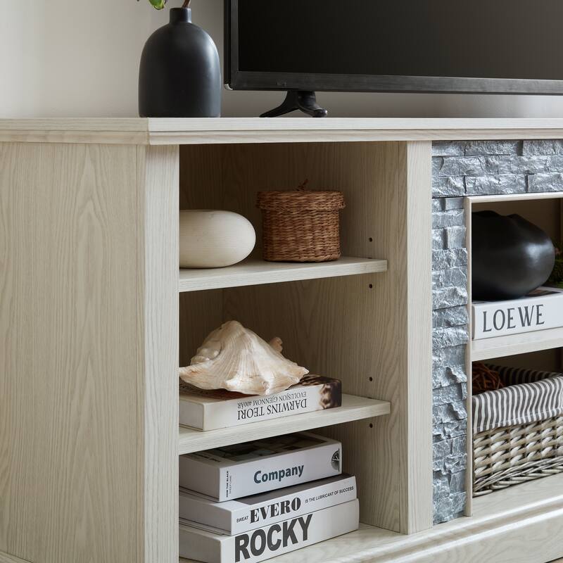 Large TV Desk Storage Rack with Faux Stacked Stone Surround
