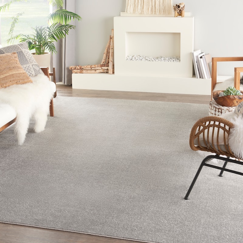 Nourison Essentials Solid Contemporary Indoor/Outdoor Area Rug - 8' x 10' - Silver Grey