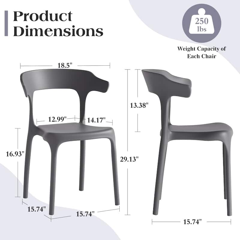 Javlergo 4-Pack Stackable Plastic Chairs for Indoor & Outdoor Use 250lb Capacity Horn Back Design Patio Dining Chairs