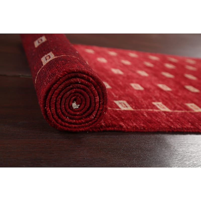Red Gabbeh Kashkoli Oriental Wool Runner Rug Handmade Staircase Carpet - 2'9" x 10'1"