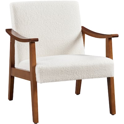 Yaheetech Upholstered Accent Chair Boucle Armchair with Solid Wood Legs - 24.5" L × 28" W × 29" H