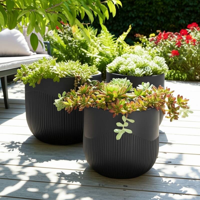 Polyresin Planter Carved Sculptural Design Minimalist Style (Set of 3)