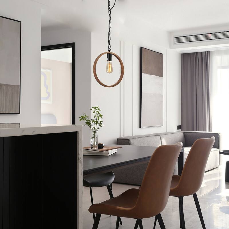Anmytek Farmhouse 1-Light Orb Wood Island Pendant Lights for Dining Room Foyer