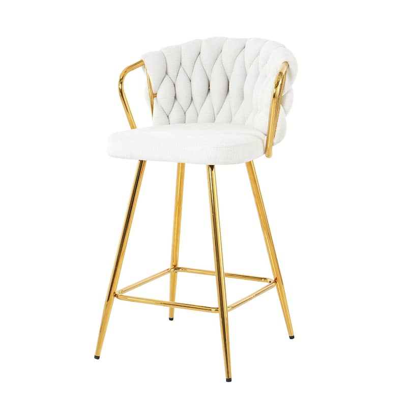 Contemporary Linen Bar Chair with Gold-Plated Legs (Set of 2)