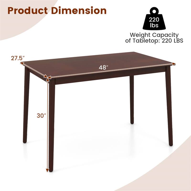 Gymax 48'' Rectangular Dining Table for 4 w/ Rubber Wood Legs Mid