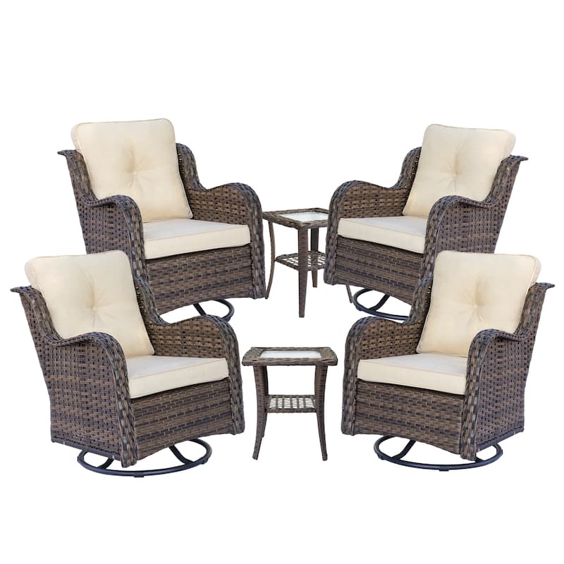 Outdoor Patio Furniture Set-Wicker Patio Conversation Swivel Chair Set