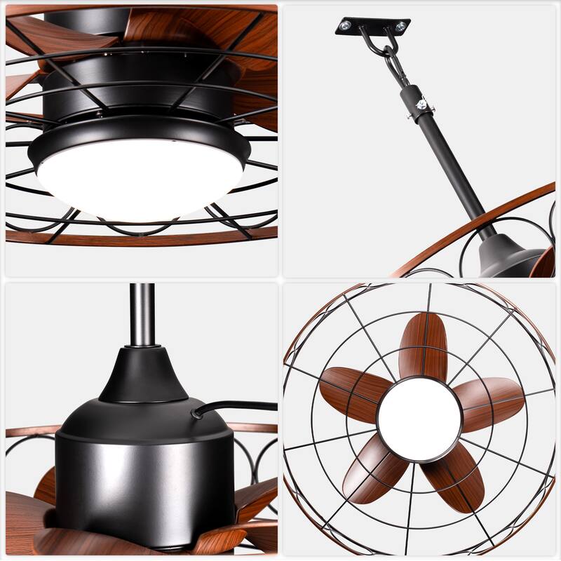 Bella Depot 23" Outdoor Ceiling Fan with LED Light and Remote 6-speed Indoor Ceiling Fan for Bathrroom Corridor Patio - 23.6"