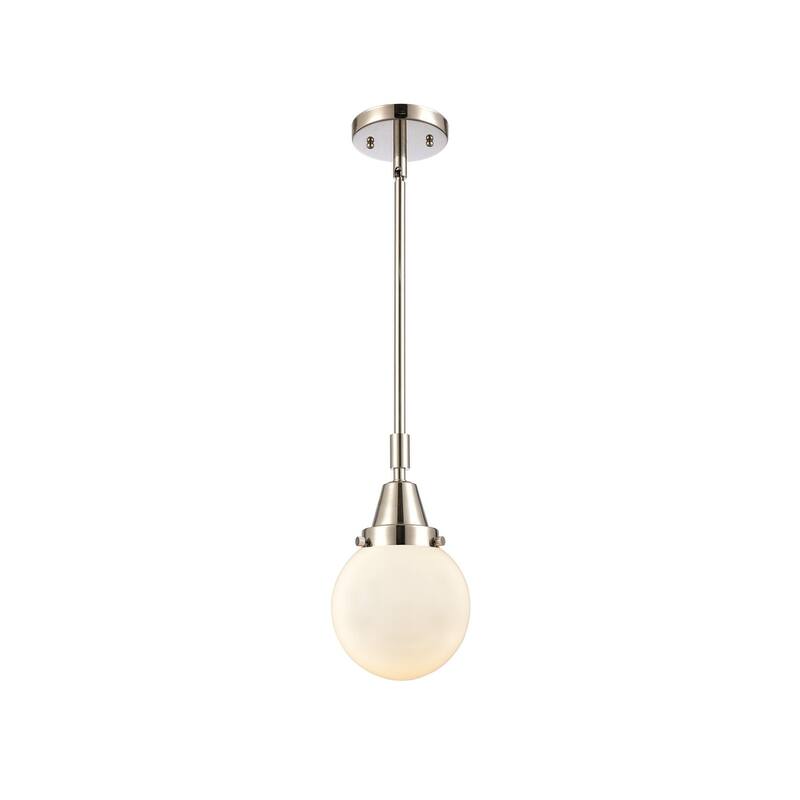 Innovations Lighting 447-1S-11-6 Beacon Pendant Beacon 6" Wide Mini - Polished Nickel / Matte White