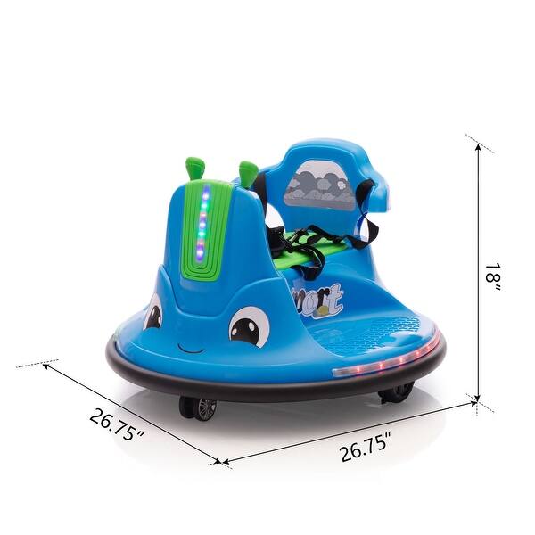 dimension image slide 1 of 2, 12V Snail-Shaped Kids Electric Bumper Car with Remote Control, Ride On Car with LED Lights, Music, 360 Degree Rotate