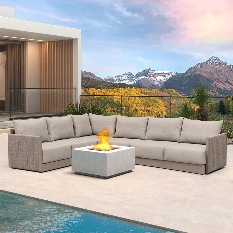 PURPLE LEAF Santorini 6 Piece Khaki Patio Sectional Sofa Set with Ottoman Cushions Poolside Garden Outdoor Conversation Sets