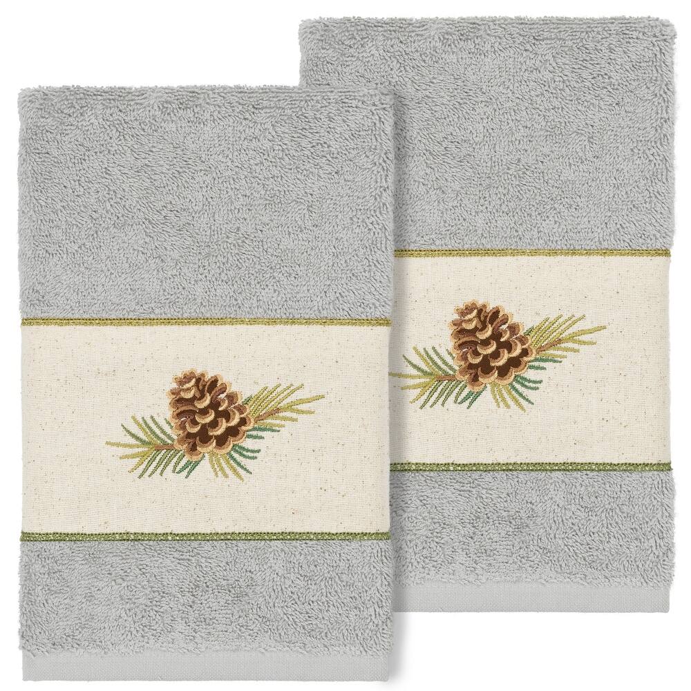 Authentic Hotel and Spa 100% Turkish Cotton Pierre 2PC Embellished Hand Towel Set