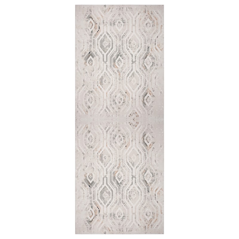 Sevita Gray/Cream/Taupe Geometric Contemporary Ikat Area Rug - 2'6" x 10'