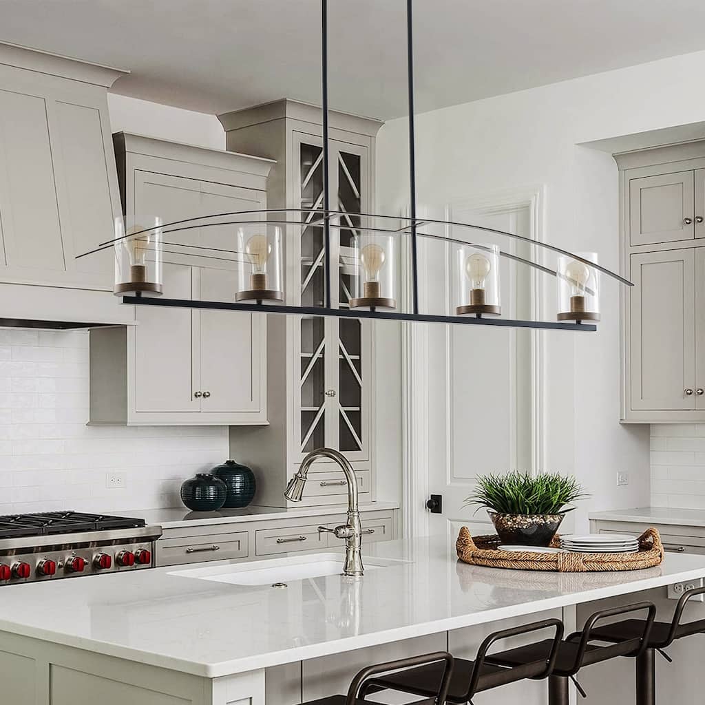 5-Lights Arch Dimmable Glass Adjustable Chandelier Kitchen Island Lights - 52.7"D×6.7"W×80.6"H (Adjustable)