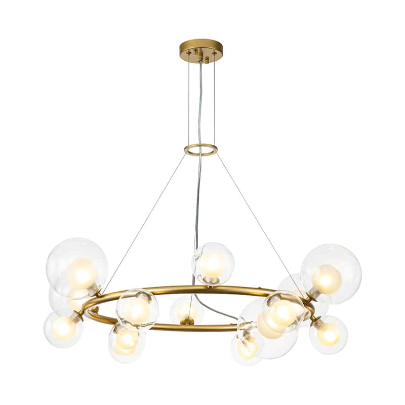 14-Light Modern Black/Gold Sputnik Cluster Pendant Wagon Wheel Glass Globe Bubble Chandelier Ceiling Light - Gold