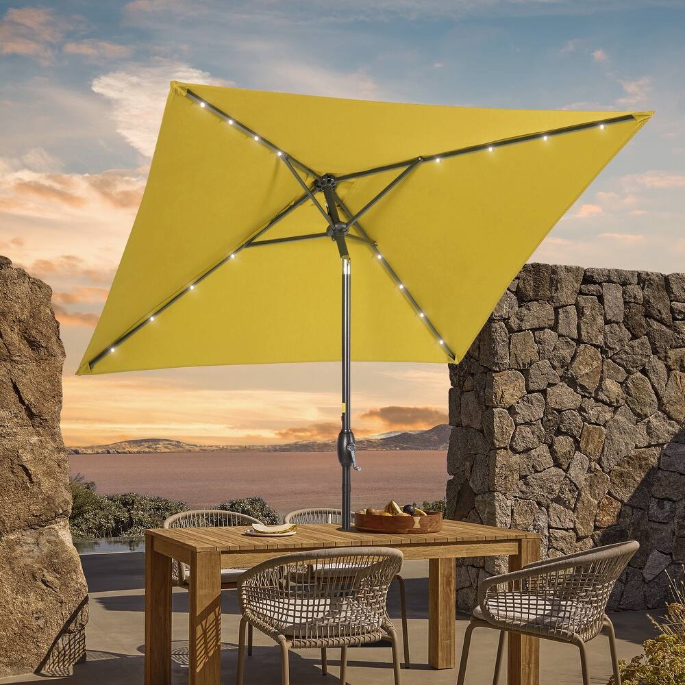 LIVOOSUN 6.5×6.5FT LED Square Patio Umbrella with UPF50+, Tilt Function, and Wind-Resistant Design——Experience Outdoor Comfort