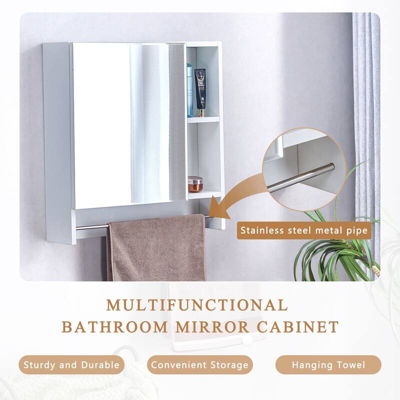 Wall-Mounted Bathroom Mirror Cabinet with Shelves, Towel Rack, and Storage Compartments，Over the Toilet Medicine Cabinet