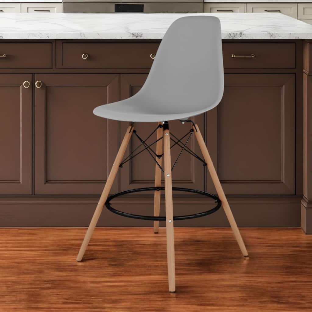 HomeRoots 28" Gray And Brown Heavy Duty Plastic And Solid Wood Counter Height Bar Chair