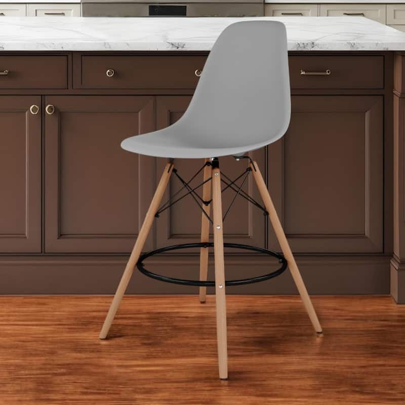 HomeRoots 28" Gray And Brown Heavy Duty Plastic And Solid Wood Counter Height Bar Chair - Counter Height - Single - Gray